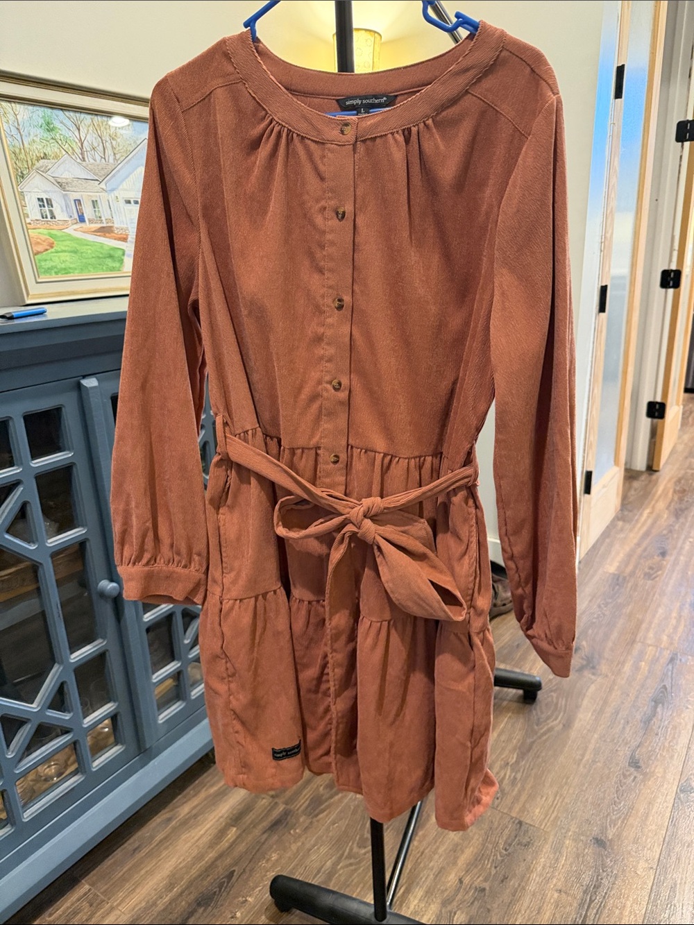 Simply Southern Rust Button-Front Tie-Waist Dress